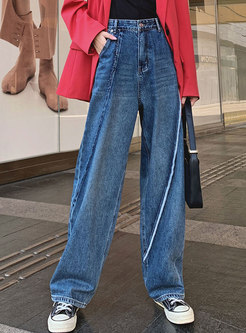 Casual High Waisted Jean Wide Leg Pants