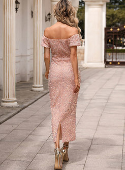 Off-the-shoulder Sequin Sheath Long Prom Dress