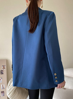 Casual Satin Double-breasted Flap Pocket Blazer