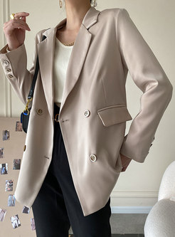 Casual Satin Double-breasted Flap Pocket Blazer