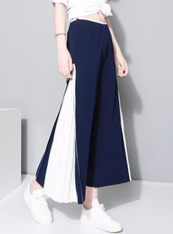 High Waisted Color-blocked Pleated Palazzo Pants