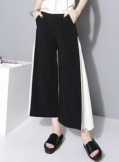 High Waisted Color-blocked Pleated Palazzo Pants