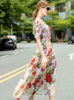 Off-the-shoulder Floral A Line Boho Maxi Dress