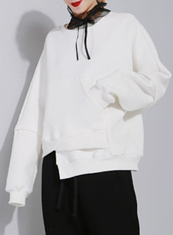 Casual White Pullover Loose Asymmetric Sweatshirt