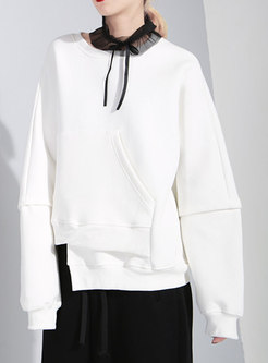 Casual White Pullover Loose Asymmetric Sweatshirt