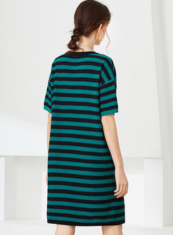 Casual Crew Neck Striped Loose Knitted Dress