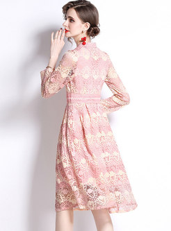 Long Sleeve Lace Openwork A Line Bridesmaid Dress