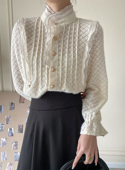 Court Long Sleeve Openwork Lace Loose Blouse