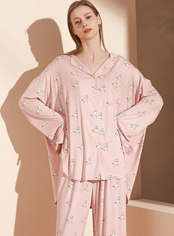 Casual Long Sleeve Print Loose Pajama Set