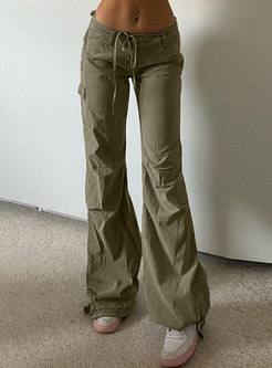 Casual Low Rise Drawstring Straight Flare Pants