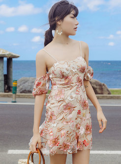 Sexy Off-the-shoulder Embroidered Mini Beach Dress