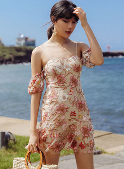 Sexy Off-the-shoulder Embroidered Mini Beach Dress