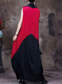 Cowl Neck Sleeveless Color-blocked Maxi Dress