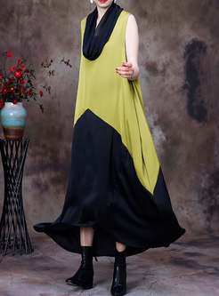 Cowl Neck Sleeveless Color-blocked Maxi Dress