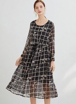 Plus Size Plaid Print A Line Midi Dress