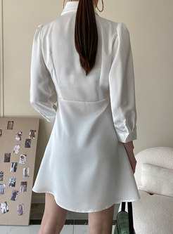 Long Sleeve Ruched A Line Mini Shirt Dress