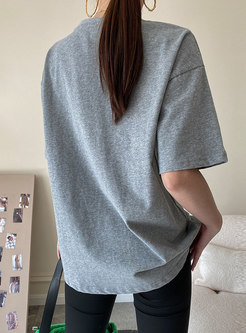 Casual Crew Neck Letter Print Loose Tee