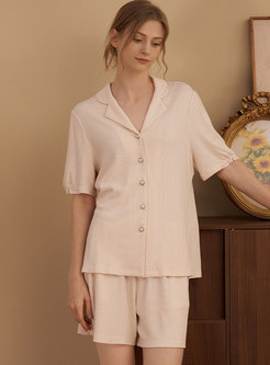 Notched Collar Single-breasted Loose Short Pajama Set