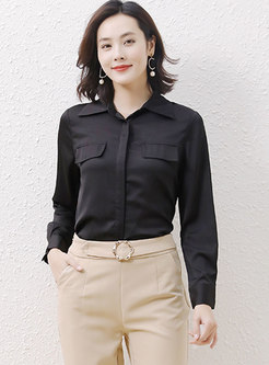Solid Turn-down Collar Single-breasted Blouse
