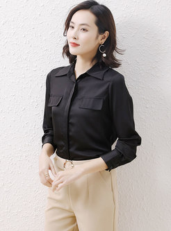 Solid Turn-down Collar Single-breasted Blouse