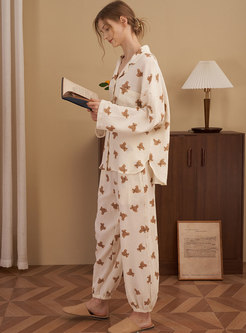 Long Sleeve Print Loose Cotton Pajama Set
