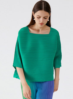 Square Neck Plus Size Loose Pleated Tee