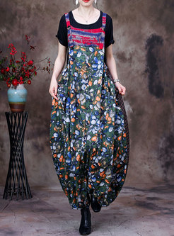 Casual Plus Size Loose Tee & Print Harem Overalls