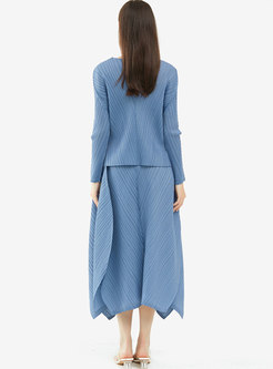 Casual V-neck Long Sleeve Tee & High Waisted Maxi Skirt