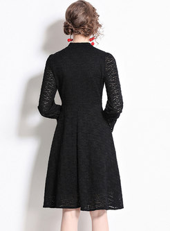 Black Flare Sleeve Lace Skater Dress