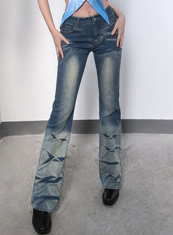 Low Rise Retro Color-blocked Flare Jeans