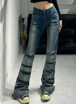 Low Rise Retro Color-blocked Flare Jeans