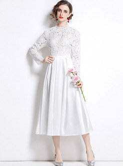 Long Sleeve Lace Patchwork A Line Bridesmaid Dress