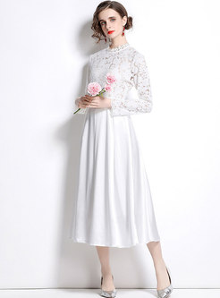 Long Sleeve Lace Patchwork A Line Bridesmaid Dress