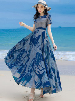 Boho Print Chiffon Big Hem Beach Long Dress