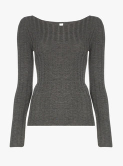 V-neck Long Sleeve Ribbed Pullover Slim Sweater