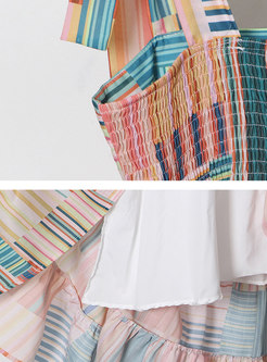 Square Neck Striped Big Hem Boho Maxi Sundress