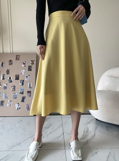 Solid High Waisted A Line Midi Skirt