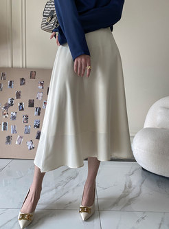 Solid High Waisted A Line Midi Skirt