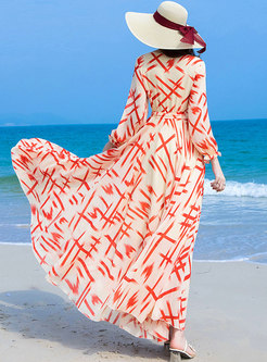 Boho Square Neck Big Hem Chiffon Beach Long Dress