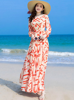Boho Square Neck Big Hem Chiffon Beach Long Dress