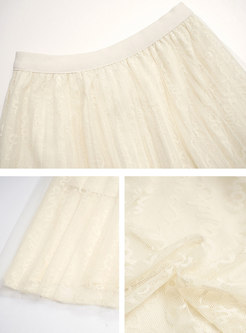 Casual High Waisted Lace A Line Midi Skirt