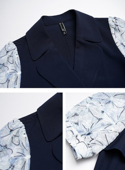 Notched Collar Short Sleeve Patchwork Belted Blazer Dress