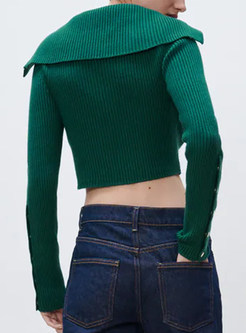 Long Sleeve V Neck Ribbed Button Knit Sweater