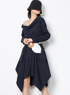 Cold Shoulder Long Sleeve Belted Asymmetric Dress
