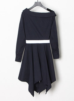 Cold Shoulder Long Sleeve Belted Asymmetric Dress