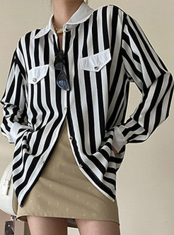 Casual Turn-down Collar Striped Loose Blouse
