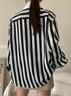 Casual Turn-down Collar Striped Loose Blouse