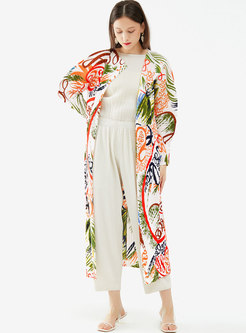 Casual Plus Size Print Pleated Long Coat