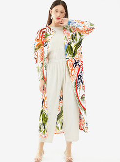 Casual Plus Size Print Pleated Long Coat