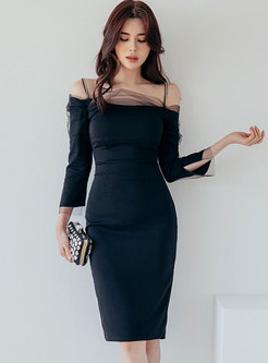 Off-the-shoulder Mesh Patchwork Bodycon Dress